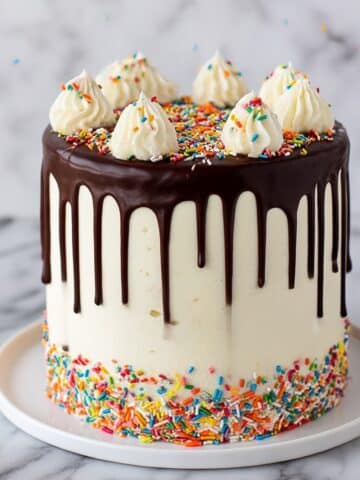 Sprinkle Birthday Cake with Chocolate Ganache and Rainbow Jimmies Recipe