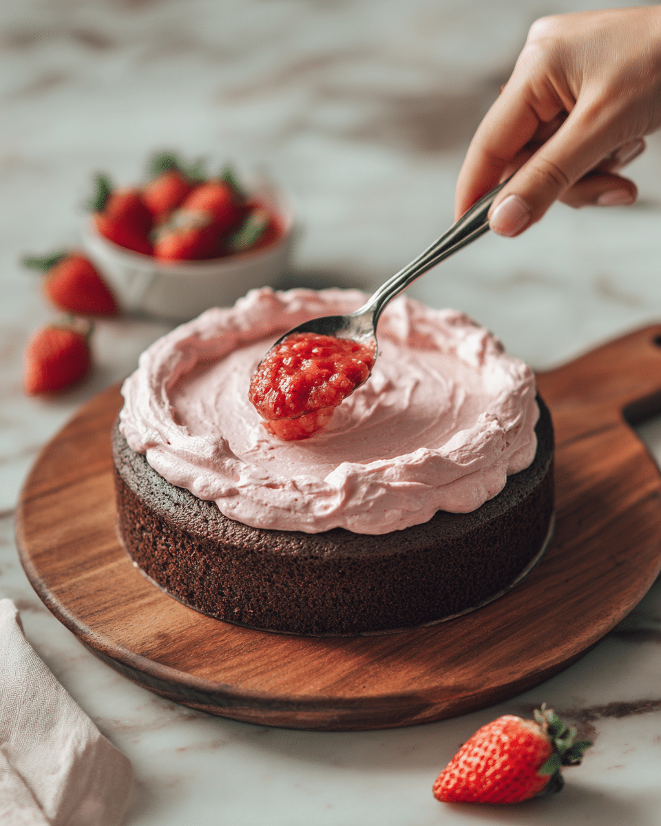 Strawberry Chocolate Cake with Cream Cheese Frosting and Strawberry Jam Recipe