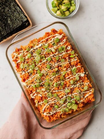 Easy Salmon Sushi Bake with Creamy Spicy Mayo Recipe