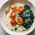 Brown Butter Scallops with Parmesan Risotto and Sautéed Greens Recipe