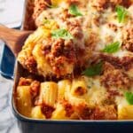 Baked Ziti with Ground Beef, Provolone, and Mozzarella Recipe