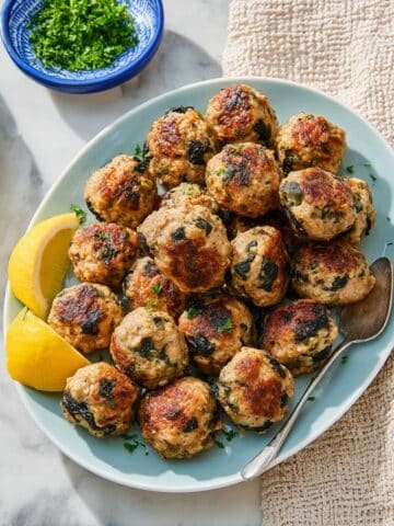 Baked Turkey Meatballs with Feta, Spinach, and Fresh Herbs Recipe