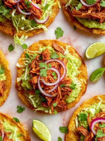 Rotisserie Chicken Tostadas with Quick Pickled Onions Recipe