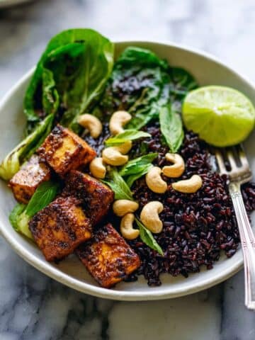 Spicy Peanut Tofu Bowl with Coconut Forbidden Rice Recipe