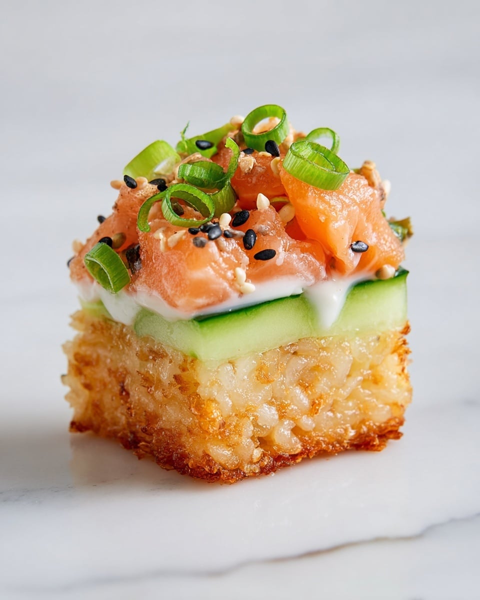 May Sum Rice Toppings Crispy Rice Salmon with Spicy Yuzu Mayo: Irresistibly Crunchy & Flavorful