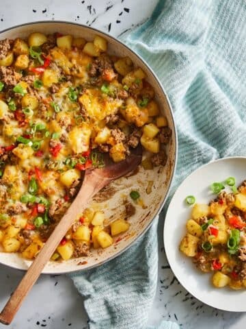 Ground Beef and Potatoes Skillet with Cheddar-Jack and Ranch Seasoning Recipe