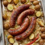 Sheet Pan Hasselback Kielbasa with Roasted Potatoes and Vegetables Recipe