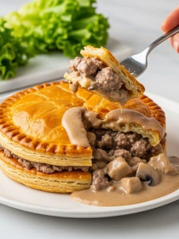 Ground Beef Wellington in Puff Pastry with Mushroom Cream Sauce Recipe