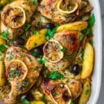 Greek Chicken and Potatoes with Lemon-Garlic Sauce Recipe