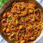 Chicken Scallopini with Tomato-Bacon Gravy and Sautéed Onions over Spaghetti Recipe
