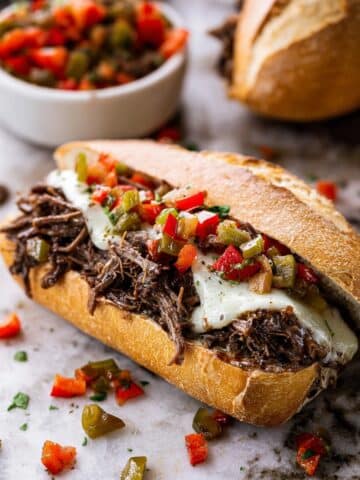 Slow Cooker Italian Beef Sandwiches with Pepperoncini and Giardiniera Recipe