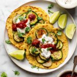 Red Lentil Pancakes with Zucchini, Vegan Yogurt, and Chutney Recipe