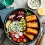 Tofu Nuggets with Parsley White Sauce and Avocado-Radish Salad Recipe