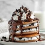 Oreo Pancakes with Whipped Cream and Chocolate Sauce Recipe