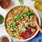 Easy Pasta Salad with Cherry Tomatoes, Chickpeas, Feta, and Fresh Herbs Recipe