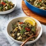 Spinach, Feta, and Sun-Dried Tomato Rice Casserole with Lemon and Dill Recipe