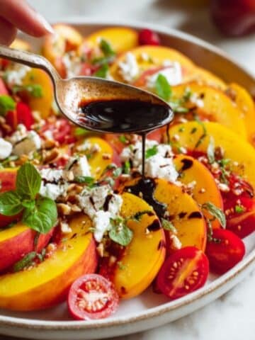 Peach Burrata Salad with Balsamic Vinaigrette and Pistachios Recipe