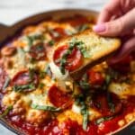 Goat Cheese Pepperoni Pizza Dip with Hot Honey & Basil Recipe